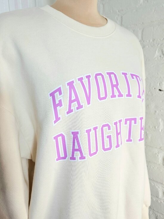 Favorite Daughter Graphic Sweatshirt Cream Pink Logo Pullover Size Large - Picture 2 of 10